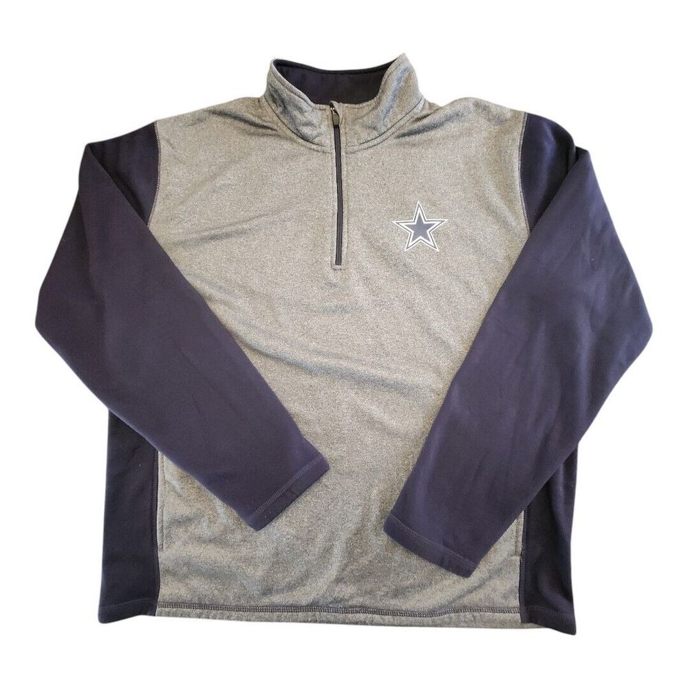 Dallas Cowboys NFL‎ Men's Quarter-Zip Logo Jacket, Size Large EUC Star Heathered